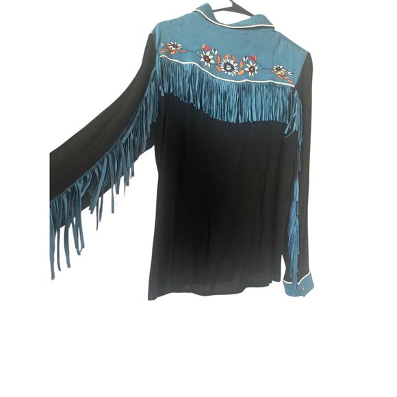 Vintage-Inspired John Moon Western Shirt M - Embroidered Floral Fringe Rodeo - Picture 4 of 10